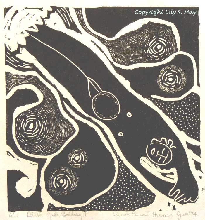 Linocut--Birth of Goddess