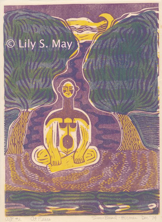 At Peace linocut. ©1974, Lily S. May under former married name.