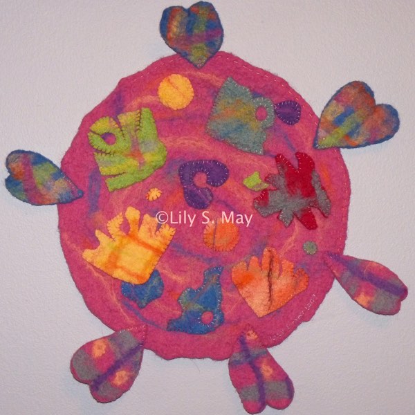 Wall Hanging, ©Lily S. May, 2007. Hand made merino wool felt, appliquéd.