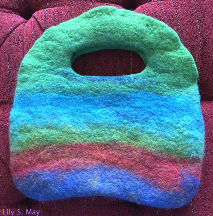 The outside of the completed purse, made with merino wool.  By Lily S. May, 2015