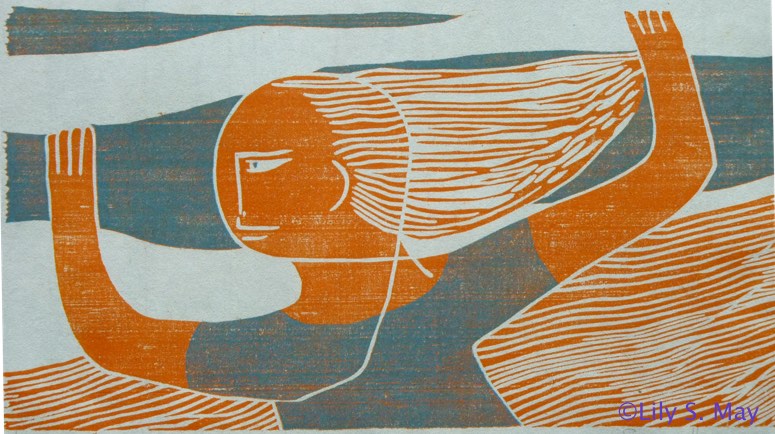 Orange Girl, Woodcut, ©1972 by Lily S. May under former married name, Susan Herman.