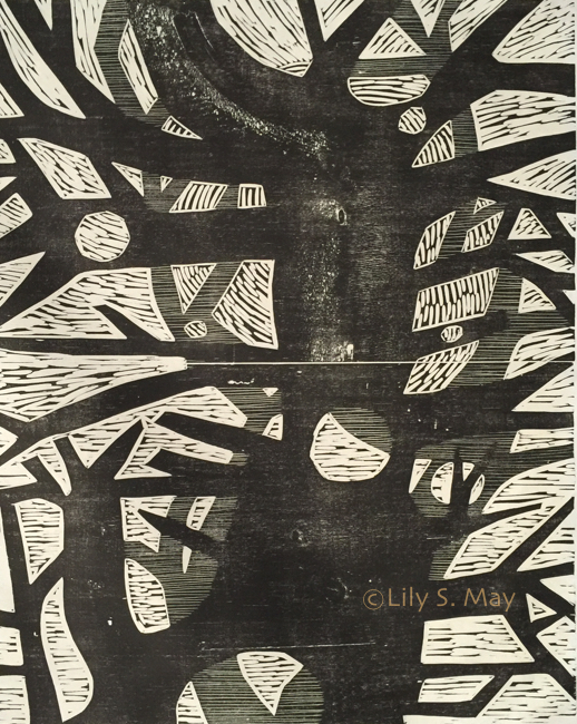 Fourth Form Variation, Woodcut, ©1973, Lily S. May under previous married name, Susan Barsel-Herman.